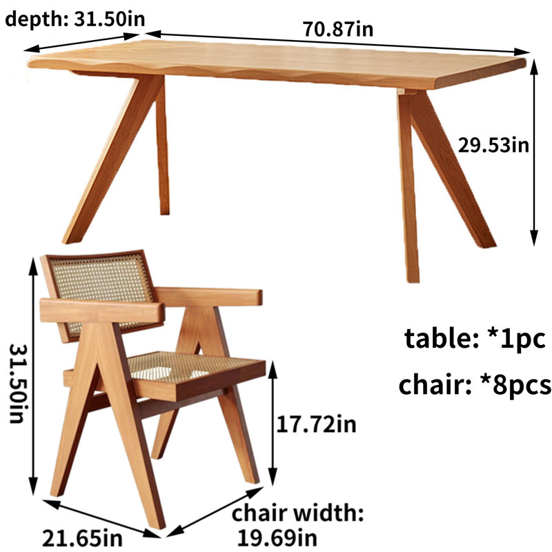 HomeLuxea Minimalist Natural Ash Wood Dining Table Set